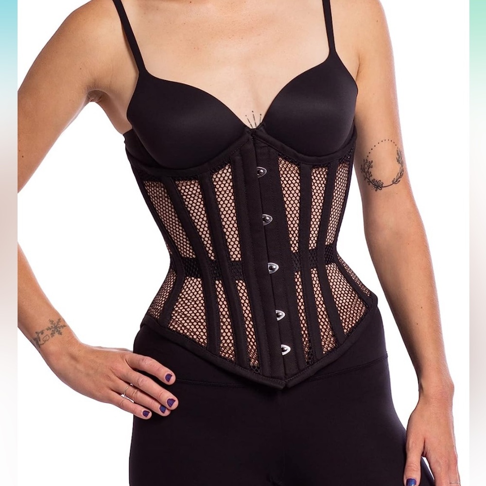 Womens Corset - Mesh Underbust Steel boned Waist Training, black